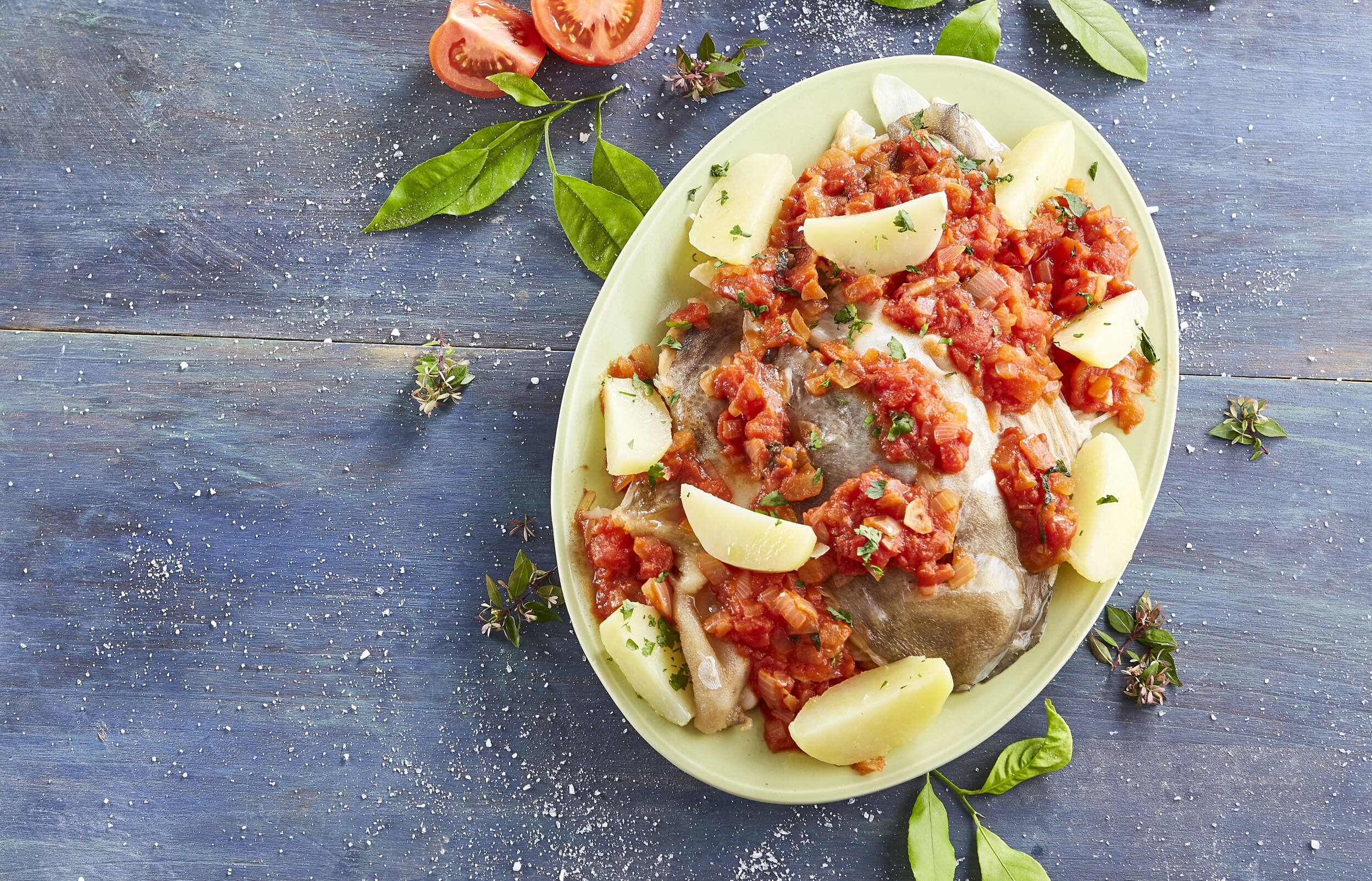 Caras de bacalhau em tomatada