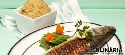 Robalo grelhado com puré de lentilhas