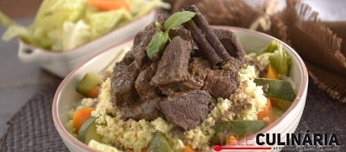 Vitela estufada com legumes e cuscuz