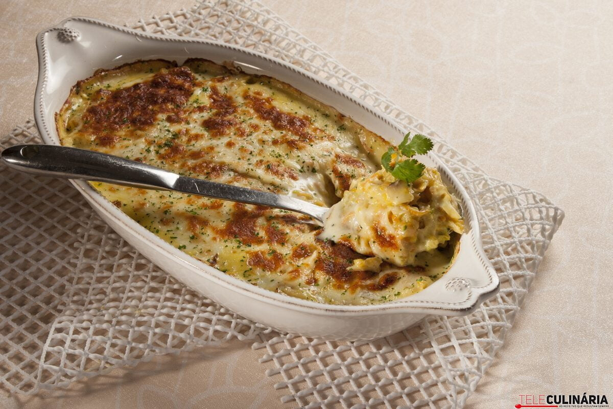 Bacalhau gratinado com batata-doce