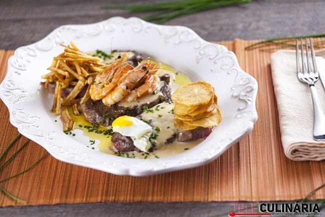 Bife do lombo com gambas