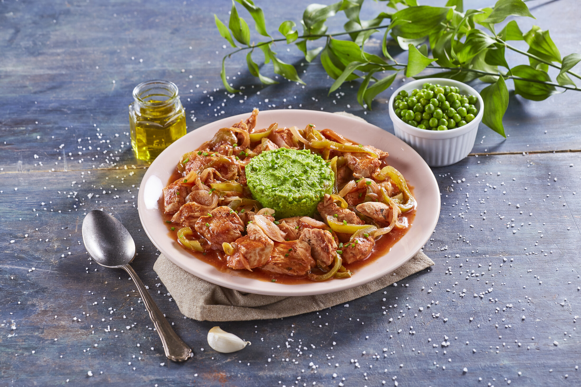 Frango rápido com puré de ervilhas