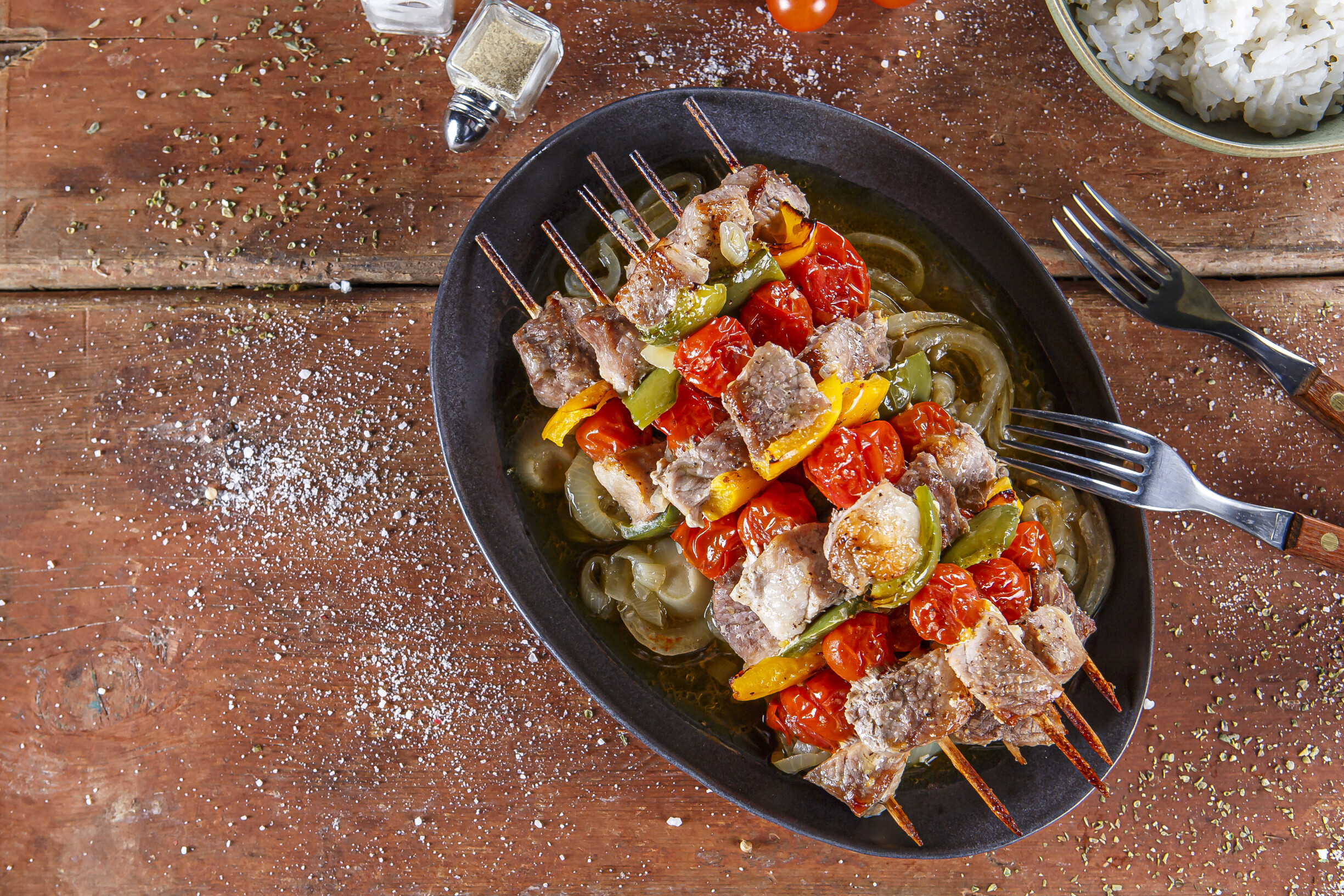 Espetadas de porco no forno