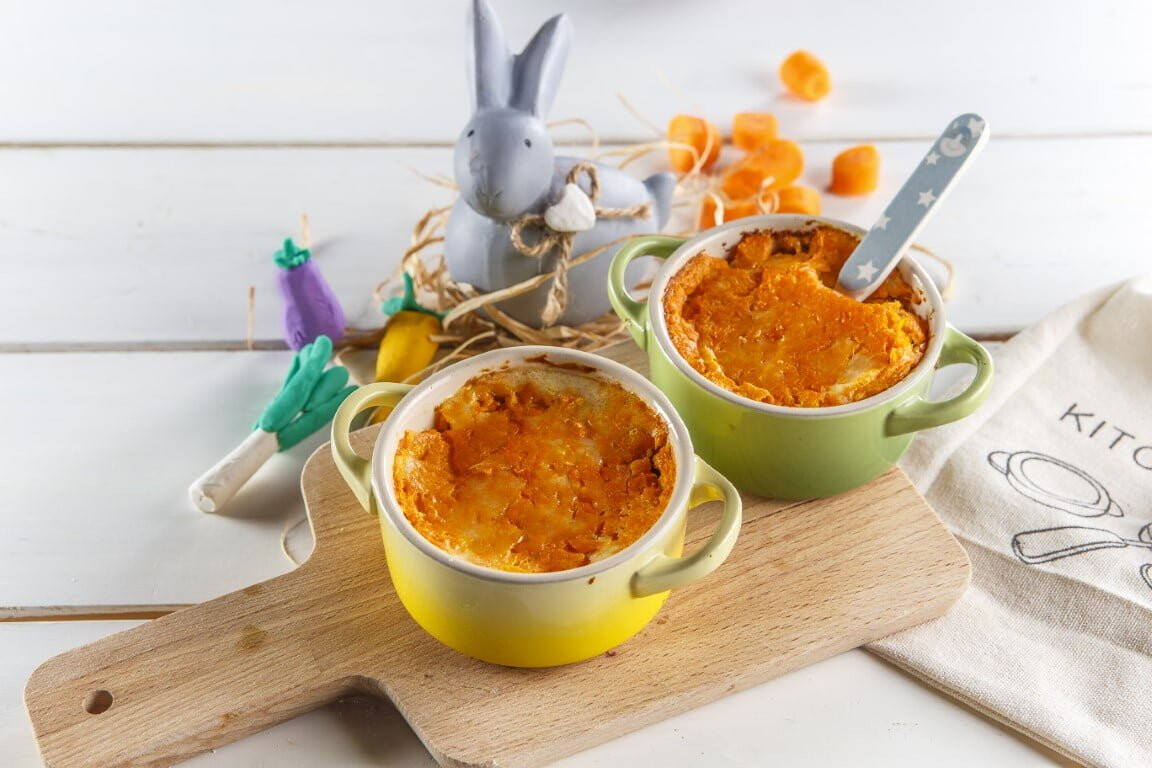 Empadão de coelho com dois purés (bebé a partir dos 12 meses)