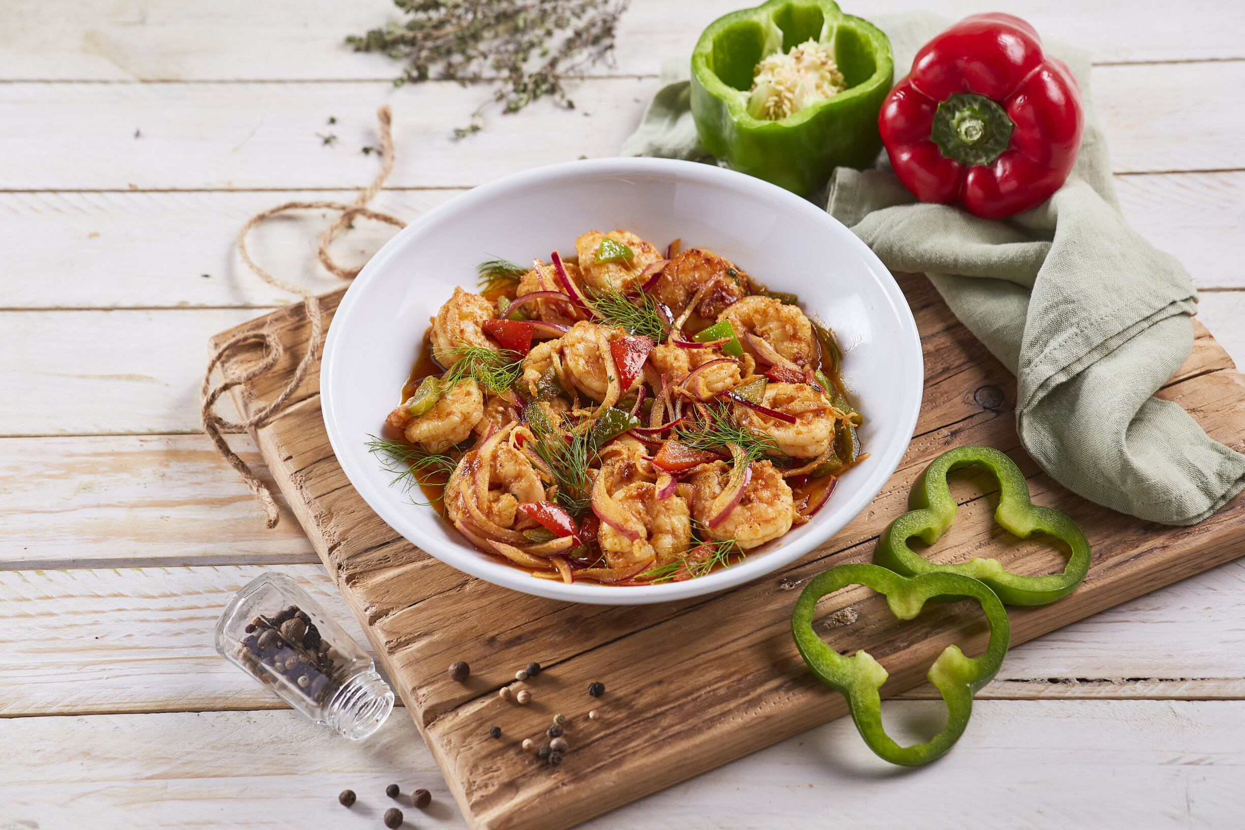 Gambas salteadas com pimentos